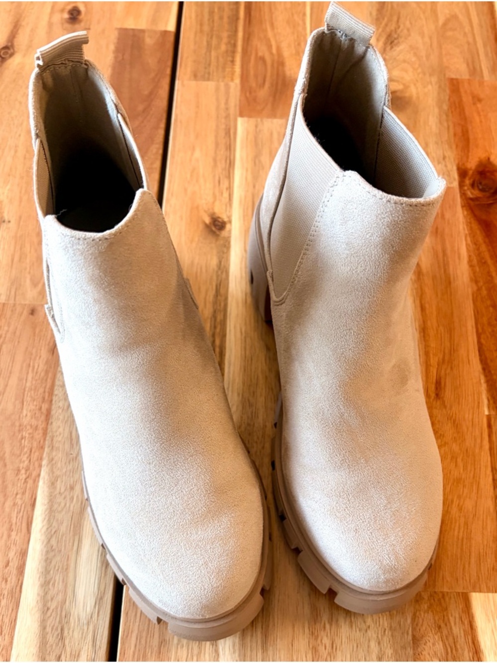 Soda Taupe Suede Chelsea Lug Ankle Boots